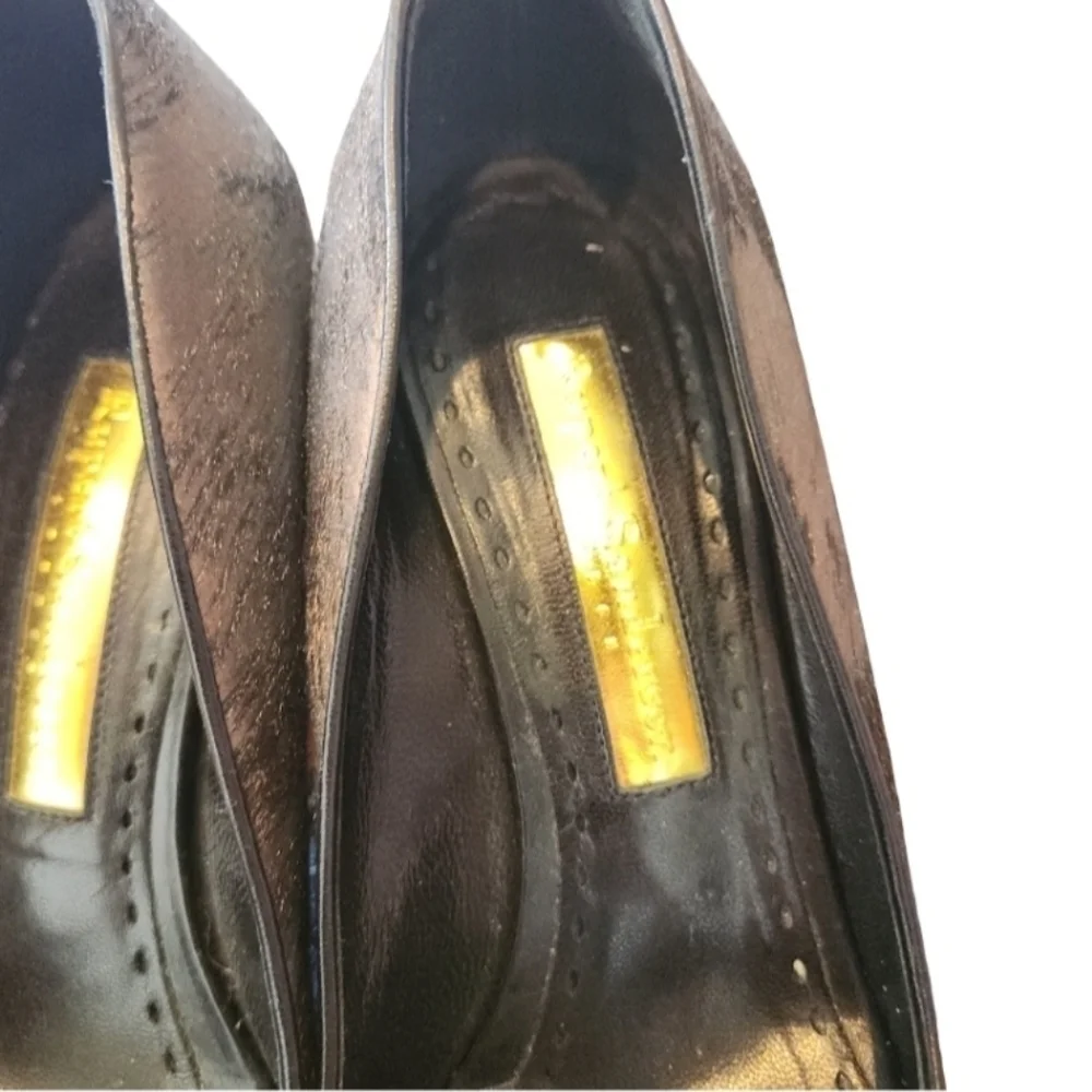 RUPERT SANDERSON Elegant Brown And Gold Calfskin Heels